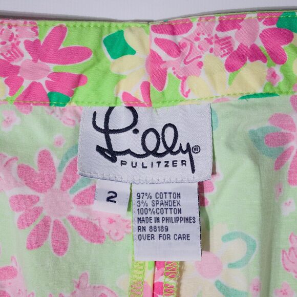 VTG Lilly Pulitzer White Label Crop Pants Green Pink Rhinoceros Flowers Women 2 - Picture 7 of 11